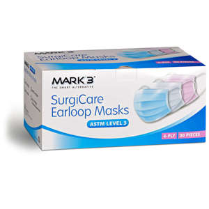 SurgiCare Earloop Face Masks ASTM Level 3 50/bx Dual Bands Blue - MARK3
