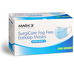 SurgiCare Fog Free Earloop Face Masks ASTM Level 3 50/bx Blue - MARK3