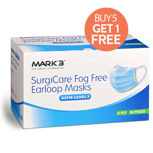 SurgiCare Fog Free Earloop Face Masks ASTM Level 3 50/bx Blue - MARK3