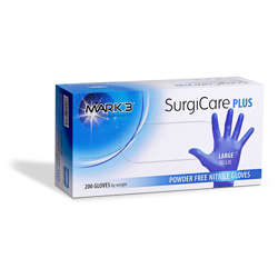 SurgiCare Plus Nitrile Exam Gloves Blue 200/bx-  MARK3