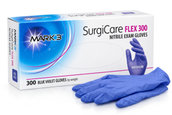SurgiCare Flex 300 Blue Violet Nitrile Exam Gloves 300/bx - MARK3