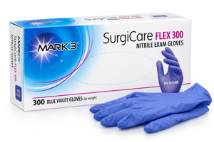 SurgiCare Flex 300 Blue Violet Nitrile Exam Gloves 300/bx - MARK3